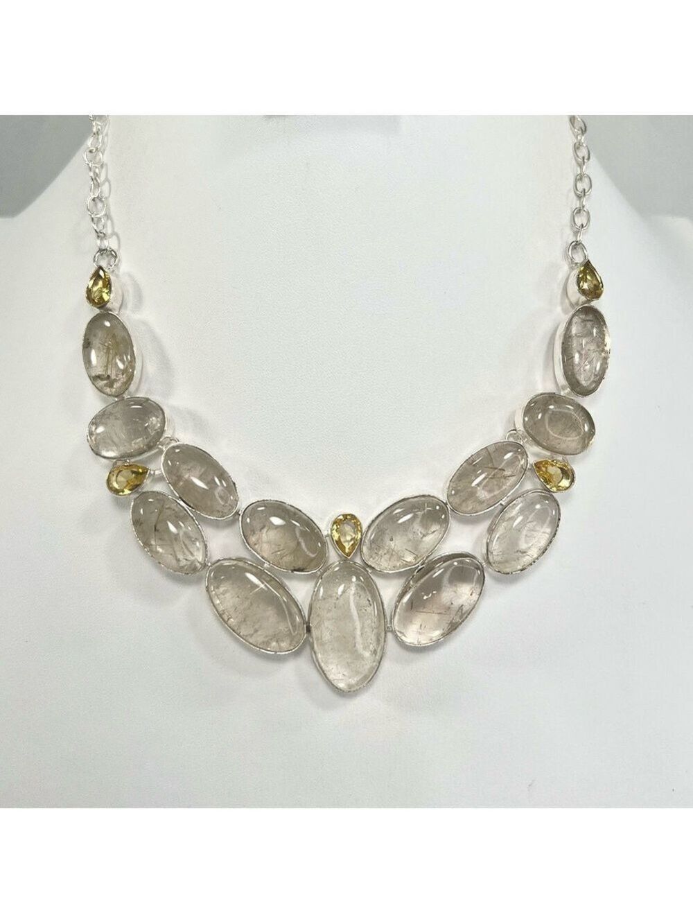 Golden Rutile Quartz 925 Large Gemstone Necklace